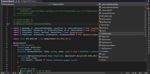 Kod C# wygenerowany przez narzędzie NSwag